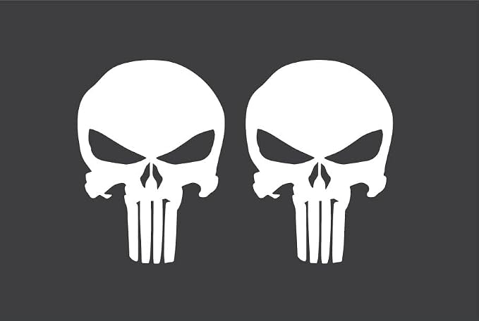 LEENAE Punsher Skull Helmet Decal Vinyl Sticker for Car Truck Decal Van Windows Laptop Sticker, White Skull Bumper Sticker (2 Pack) | White | 3″