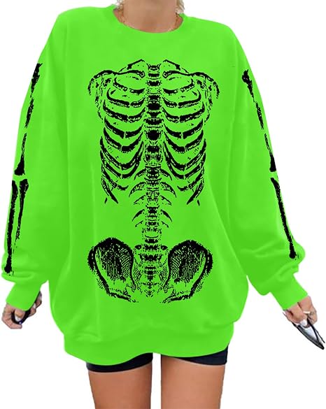 Oversized Halloween Sweatshirt Women Gothic Skeleton Graphic Pullover Shirt - skull sweatshirts