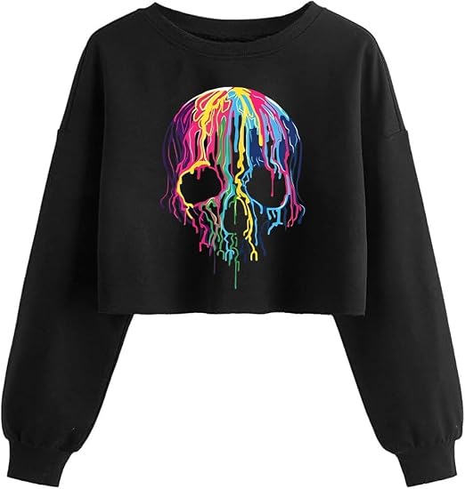 Women's Halloween Witch Vintage Graphic Crop Sweatshirt - skull tshirt
