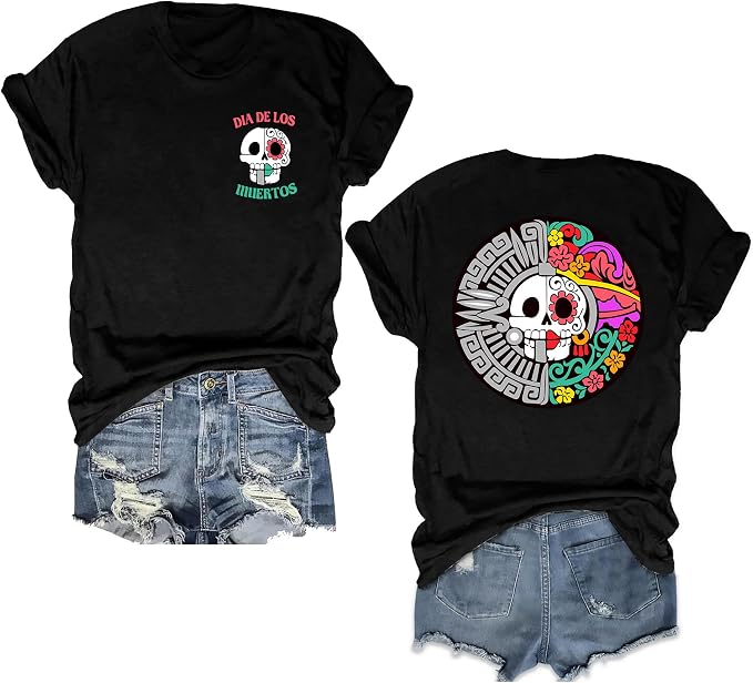 Ithalt Dia De Los Muertos Shirt Women Day of Dead T Shirt Sugar Skull Top - skull tshirt