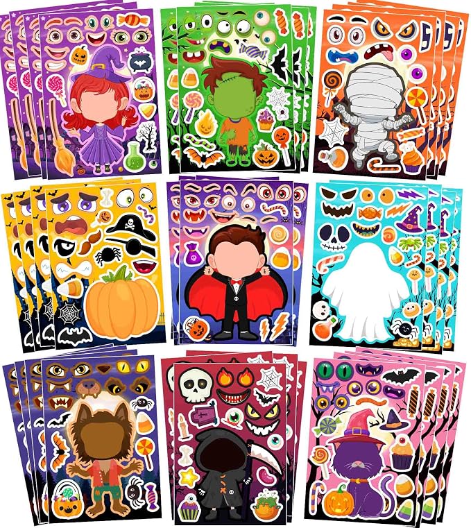 36 Sheets Halloween Stickers for Kids – Party Favors, Trick or Treat Games, Halloween Crafts, Classroom Rewards, Party Supplies - skull sticker