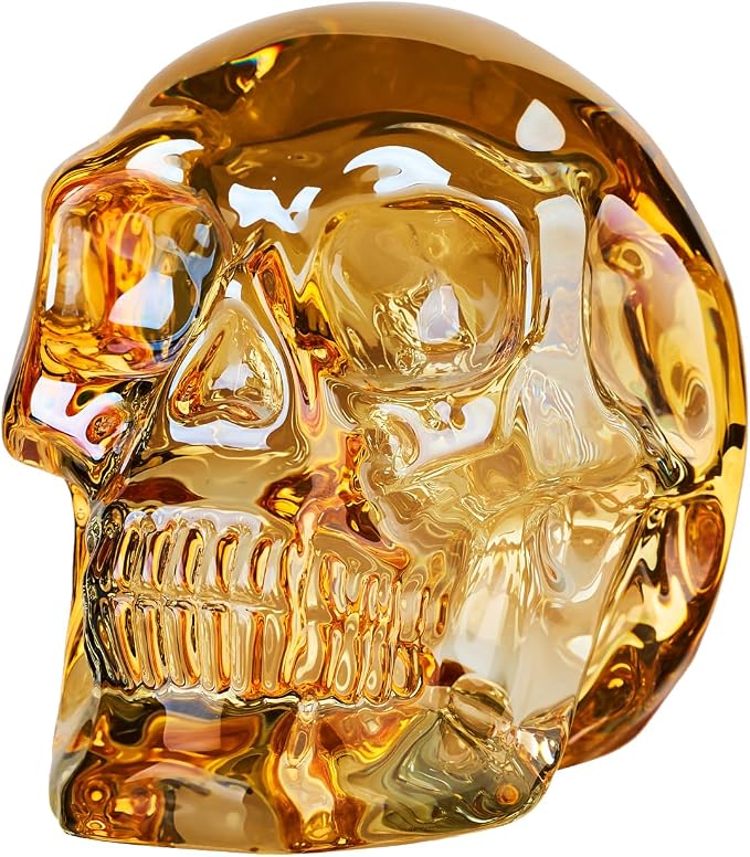 Gold Crystal Skull Decor, Halloween Gothic Skeleton Figurine Gift - skull figurine