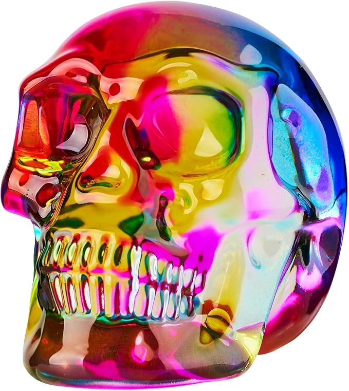 Rainbow Crystal Skull Decor, Halloween Gothic Skeleton Figurine Gift - skull figurine