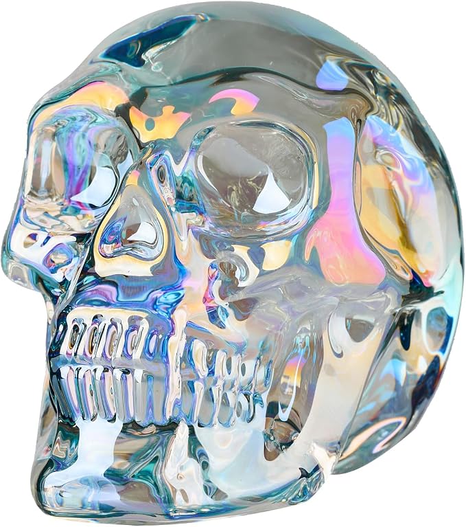 Crystal Skull Figurine with Gift Box, K9 Crystal Glass Gothic Collectible, Halloween Day of the Dead Paperweight for Desk Shelf Home Decor(Clear) - skull figurine