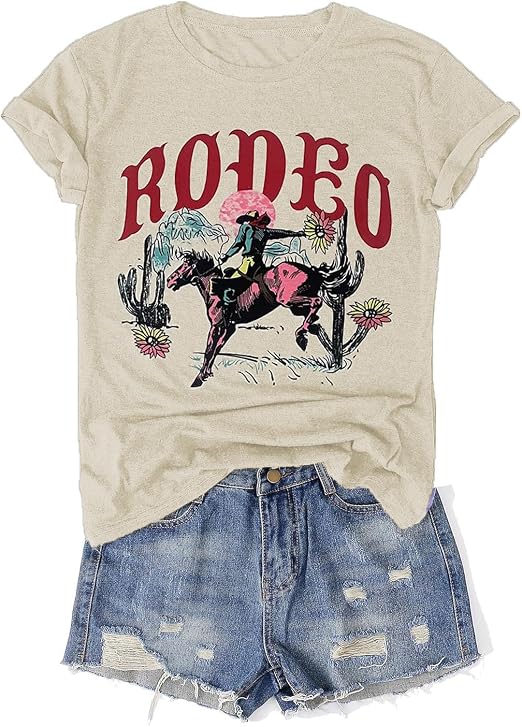 Western Rodeo Shirt for Women Retro Cowboy Graphic Tee Cowgirl Country Music T Shirt Cow Skull Print Tops Casual Tops - skull tshirt