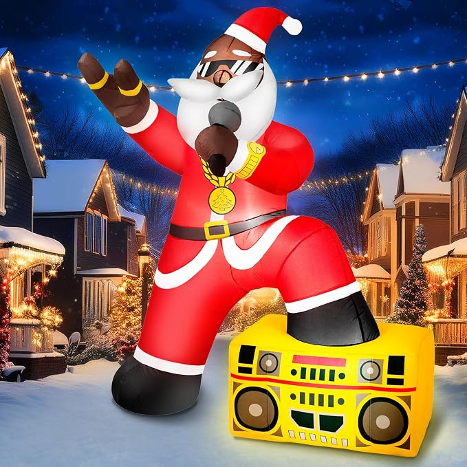 6FT Christmas Inflatables Decoration Outdoor Black Santa Claus Hip-pop Rapper Christmas Blow Up Yard Decoration Blowups Build-in LED Light for Holiday Party Xmas New Year - skull inflatable