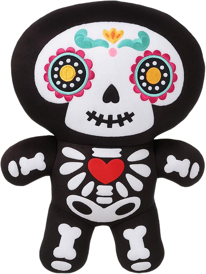 Soulchen 12 Inch Day of The Dead Plush Skeleton Doll Soft Stuffed Sugar Skull Gifts for Dia De Los Muertos Day of The Dead Mexican Christmas Party Decorations Supplies - skull figurine