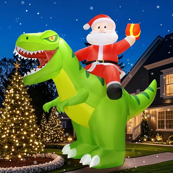 zukakii 9x8FT Christmas Inflatables Decoration Outdoor Santa Riding Giant Dinosaur Christmas Blow Up Yard Decoration Blowups Dino Built-in LED Lights for Holiday Party Xmas New Year - skull inflatable