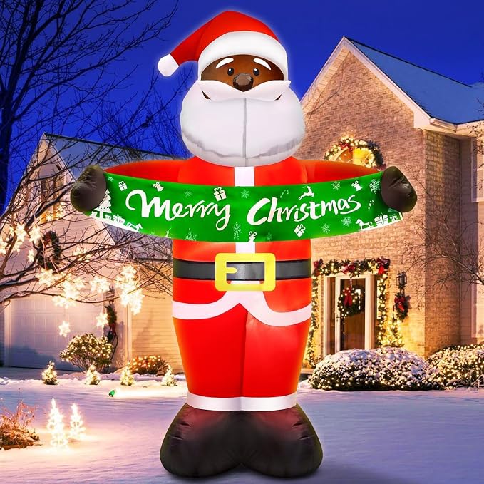 zukakii 7FT Christmas Inflatables Black Santa Claus Inflatable Outdoor Decorations with Built-in LED Light Christmas Blow Up Yard Decorations for Indoor Home Christmas Party Holiday Decor - skull inflatable