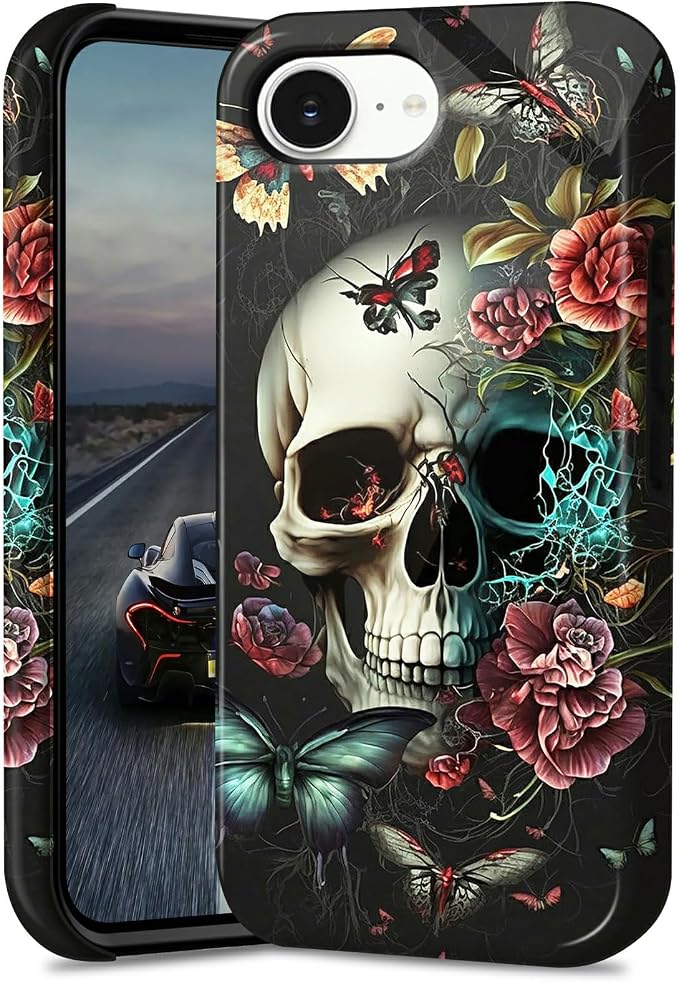 Case for iPhone 16E,Butterfly Skull Flower - Skull phone case