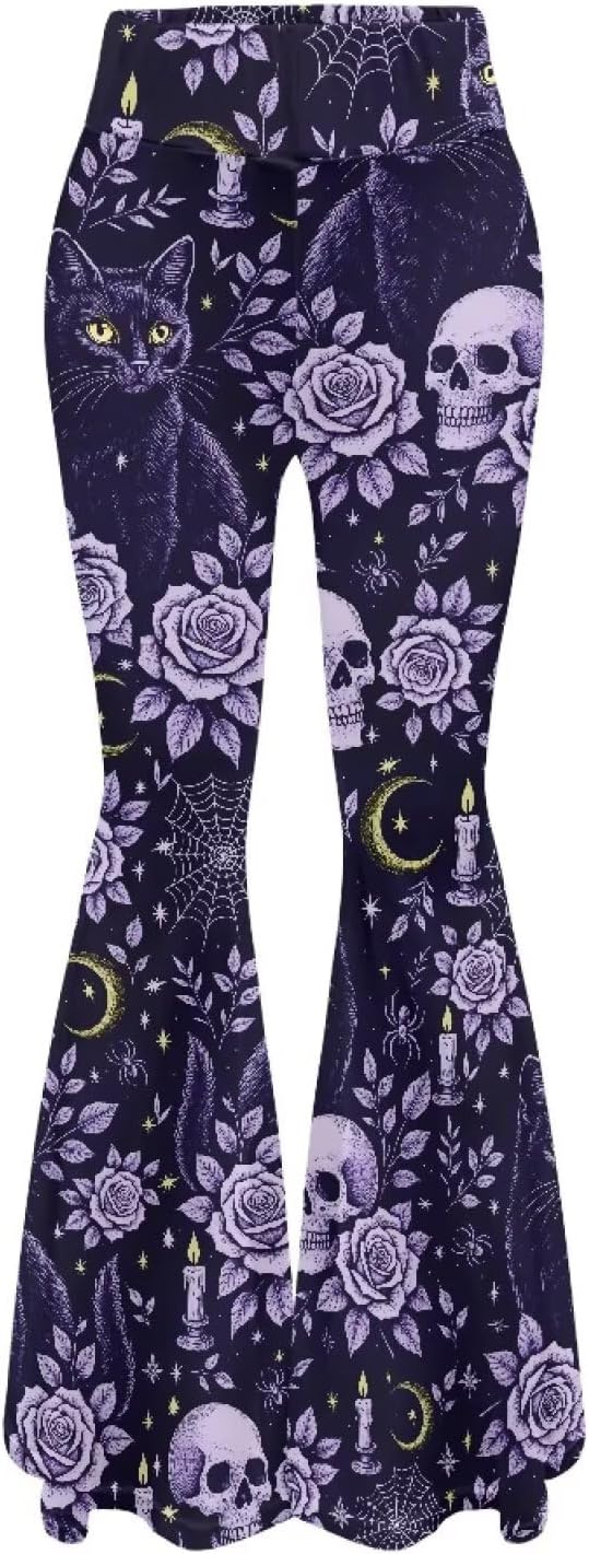 70s Bell Bottom for Women Hippie High Waist Flare Pants - sugar skull boots