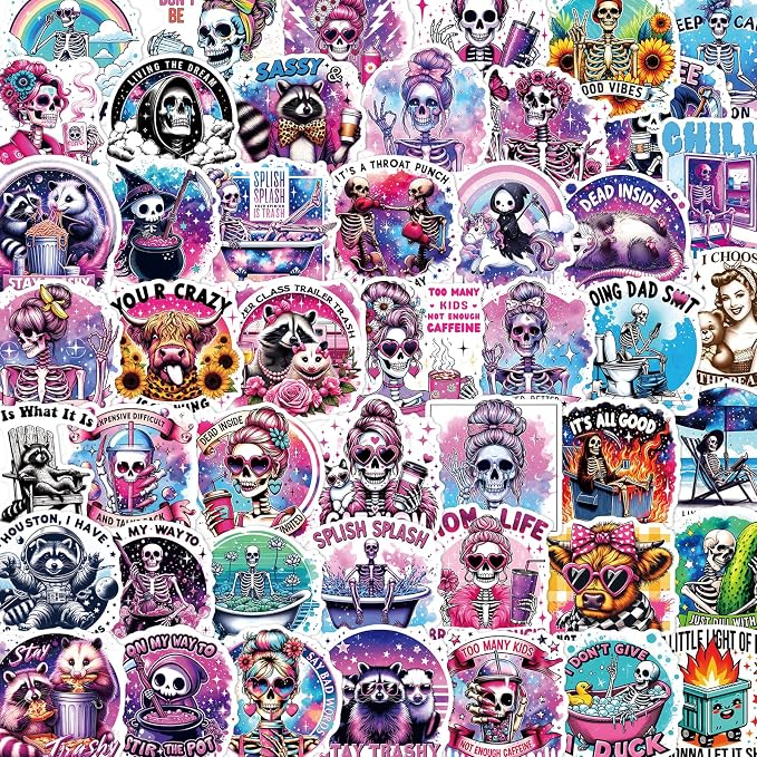 100 Pcs Funny Sarcastic Skeleton Stickers for Adults