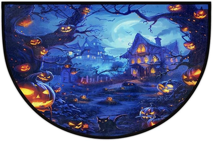 Halloween Half Round Door Mat Semi Moon Rug Fireplace Carpet Area Rugs - skull carpet