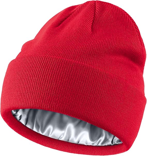 Satin Lined Wool Beanie Hat Women Men, Knit Cuffed Fall Winter Cap - skull watch