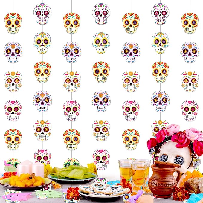 Tiamon 8 Pcs Sugar Skull Banner, Dia De Los Muertos Halloween Decorations - skull carpet