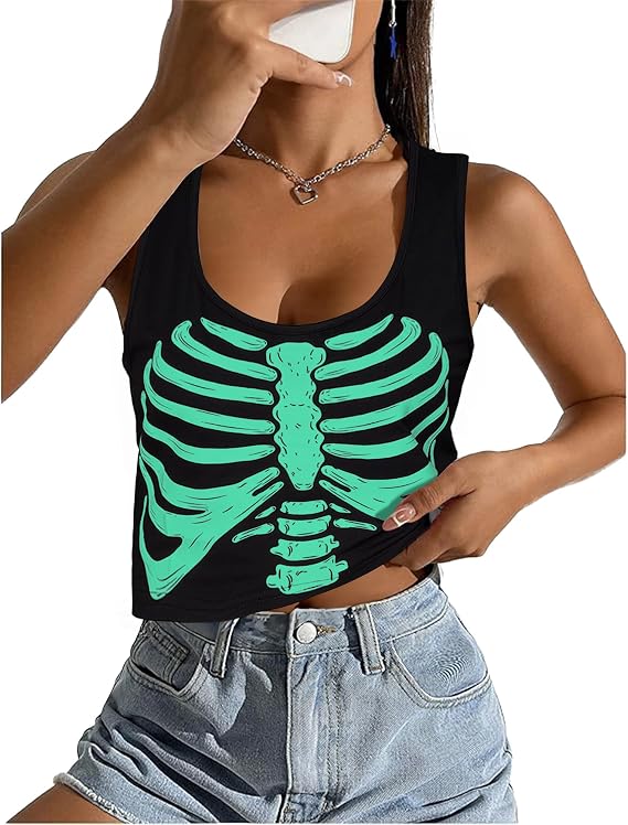 Skeleton Shirt for Women:Halloween Tank Tops Sleeveless Costume Vest - skull tank tops