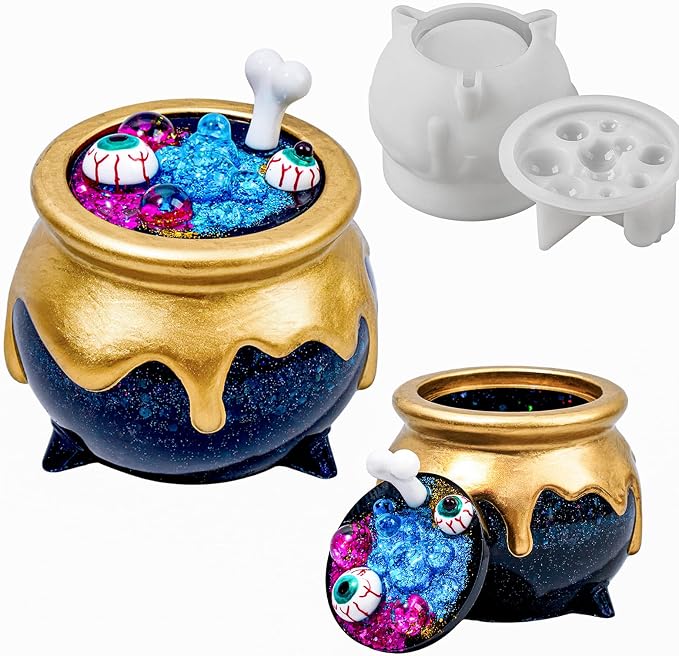 Witch Cauldron Resin Mold, Halloween Jar Silicone Mold for Epoxy Resin - skull ashtray