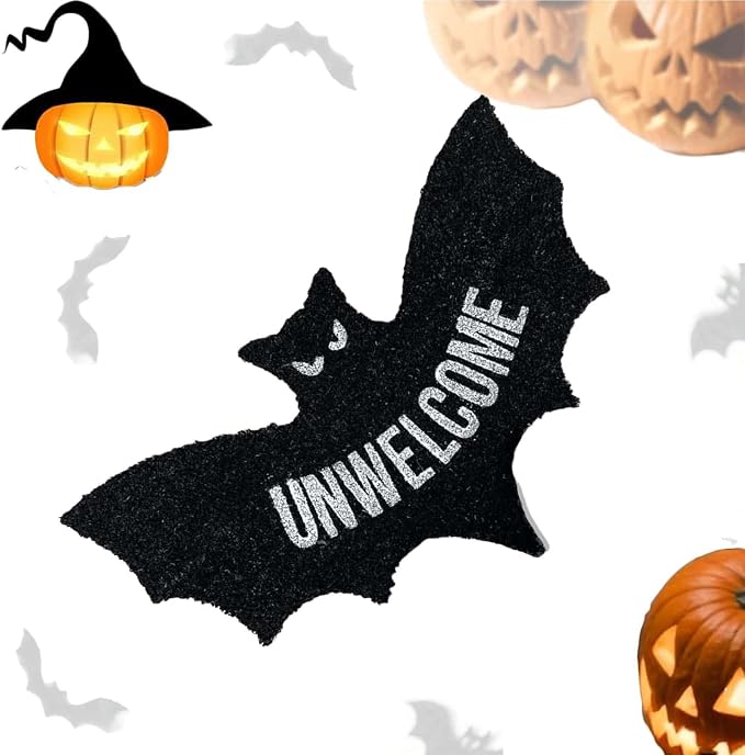 Unwelcome Bat Door Mat, Black Halloween Welcome Door Mat