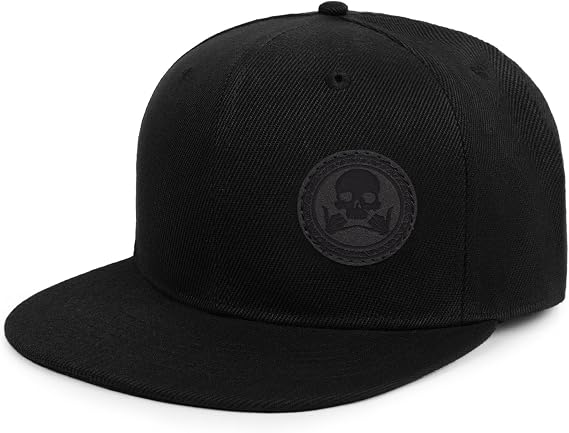 Flat Brim Hats for Men – Gothic Style Skull Hat Leather Pattern – Hip-Hop Snapback Hat Skeleton Hats for Men