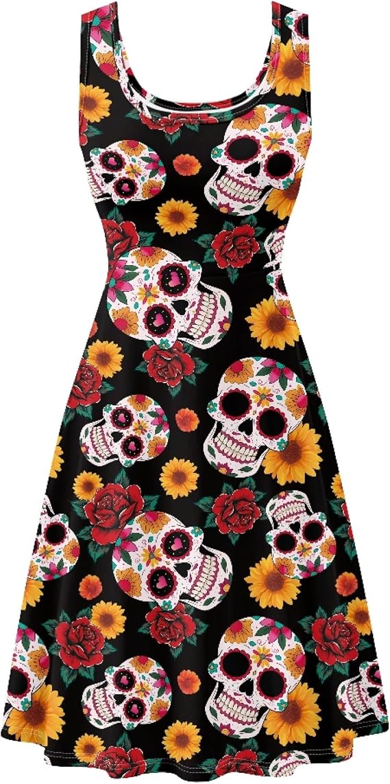 Sexy Sleeveless A-Line Dresses for Women Tank Top Dress with Pockets XS - 4XL - sugar skull dress