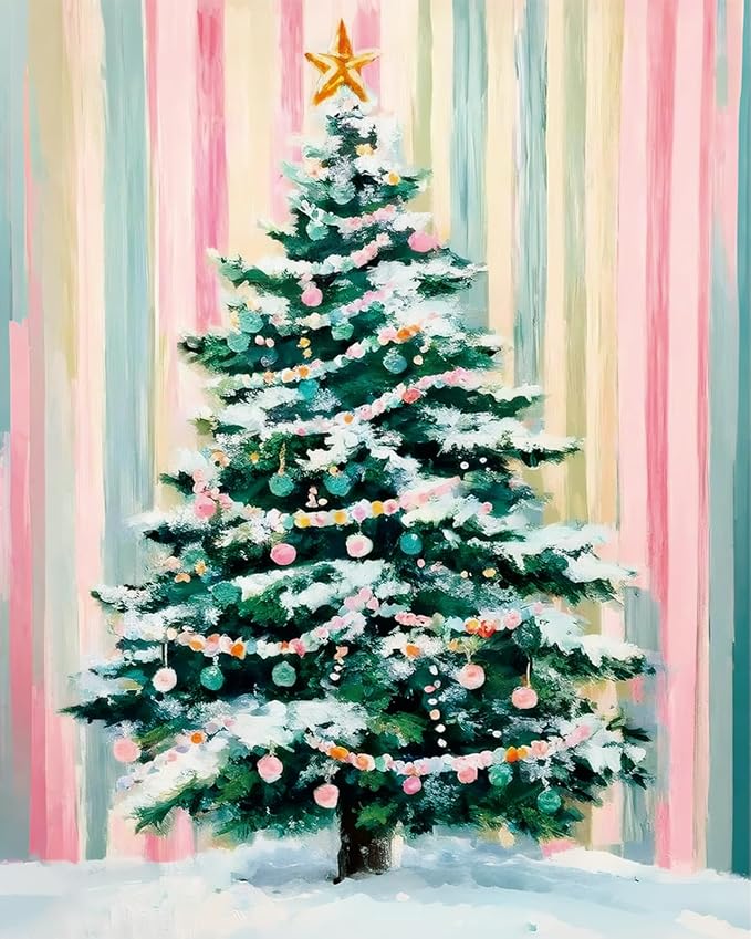 Whaline Christmas DIY Painting by Number Kits Unframed Xmas Tree Oil Painting Canvas Acrylic Filling Painting by Number for Winter Xmas Gift Home Party Wall Decoration, 16 x 20 Inch - skull painting