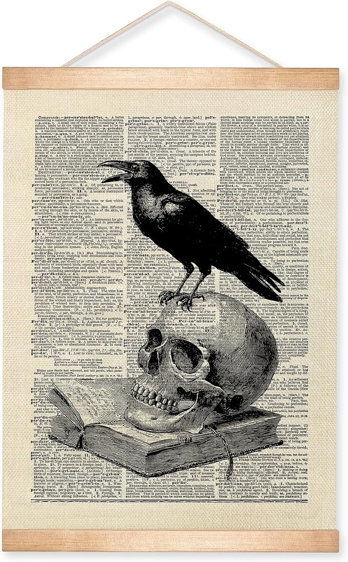 HEYJEEPER Raven and Skeleton Wall Art Decor, Vintage Animal Anatomy Print Posters, Baroque Dark Academia Wall Hanging Decor for Bedroom,Living Room,or Witchy Home Decor 14x18Inch(Raven) - skull wall art