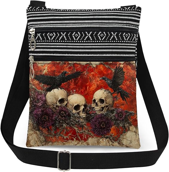 Skull Flowers Adjustable Strap Women Crossbody Bag - sugar skull handbags for sale