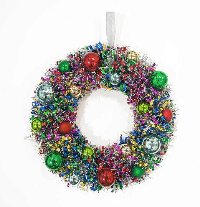 16" Christmas Wreath for Front Door, Christmas Decoration Green Red - skull wreath