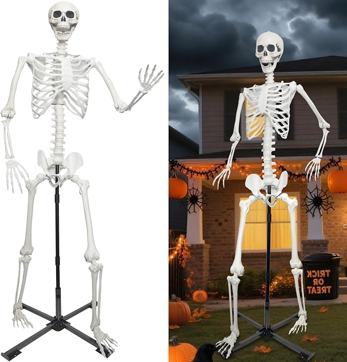 7.9Ft Skeleton Decor with Metal Stand,Halloween Skeleton Life Size Skeleton Realistic Plastic Human Bones for Halloween Dia de Los Muertos Decoration - skeleton