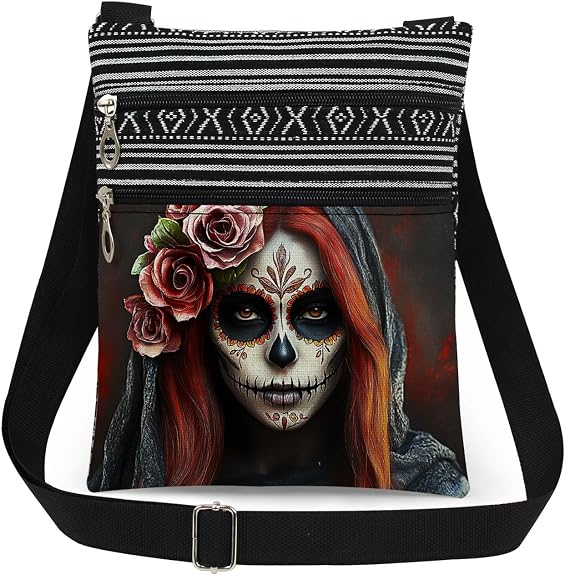 Halloween Woman Skull Crossbody Bag - sugar skull handbags for sale