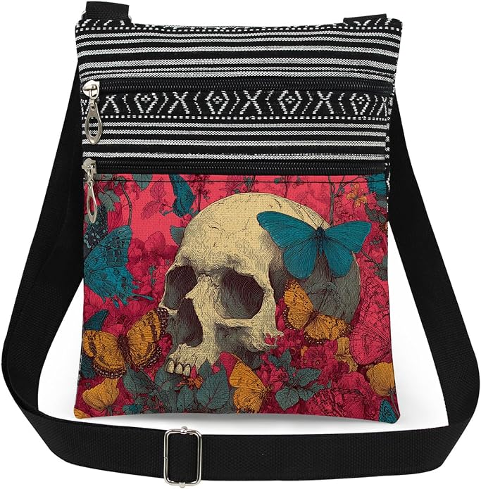 Skull Butterflies Adults Crossbody Bag Skull Lovers Gift - sugar skull handbags for sale