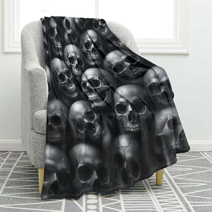 Jekeno Gothic Skull Blanket Spooky Halloween Decor Gifts 50"x 60" - skull blanket