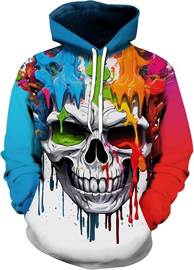 Unisex Graphic Hoodies, 3D Novelty Pullover Sweatshirt, Xmas Men Women Gifts, Black White Galaxy Print Flag - skull hoodie