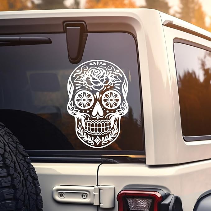Day of The Dead Car Decal, Sugar Skull Mexico Festival, Skull Illustration Funny Wall Sticker, Car Bumper Decoration Accessories for Car, Trucks, SUV, Window, Wall, Laptop 4.2" x 6" - skull sticker