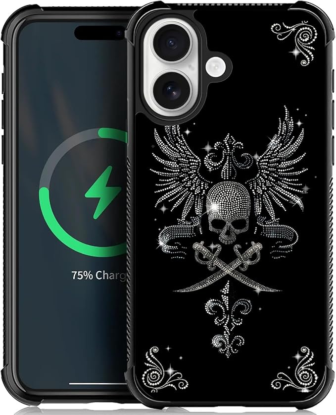 ZHEGAILIAN for iPhone 17 Case, Compatible with MagSafe, Military-Grade Protection, All-Around Shockproof Corners, Anti-Scratch Magnetic Phone Case for iPhone 17 - Diamond Skull - Skull phone case