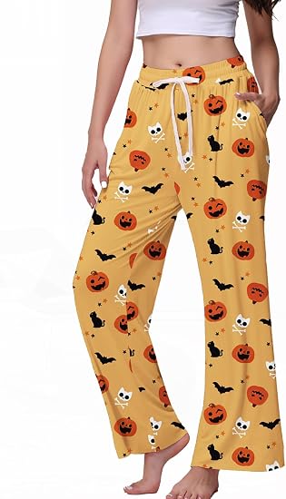 Veseacky Women's Wide Leg Lounge Pants Yoga Pajamas Comfy Stretch Drawstring Pajamas Puls Size Dance Bottoms S-4XL - skull pajamas