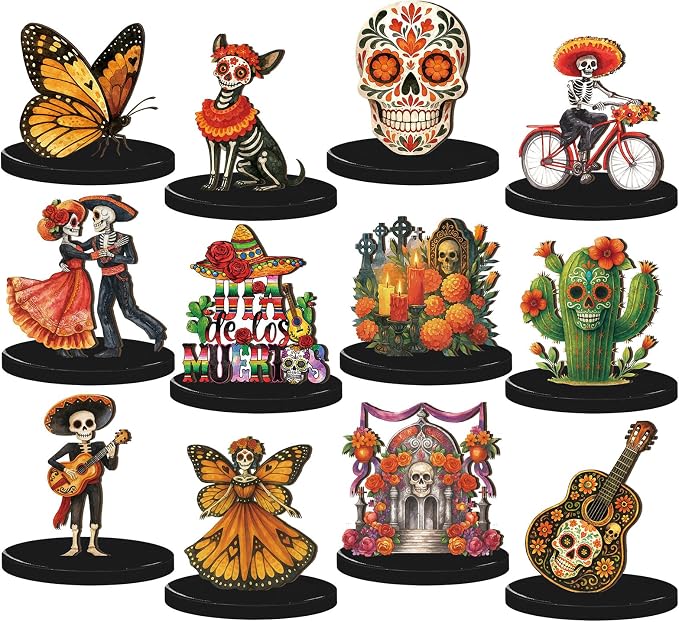 12 Pcs Day of The Dead Table Decorations Dia De Los Muertos Centerpieces - skull figurine