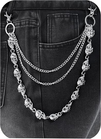 Wallet Chain - Skull Wallet Chains for Men Women Punk Trousers Pants Jean Chain for Biker Rock EMO Chain Belt Goth Accessories - skull wallet