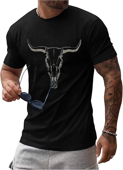 Round Neck Graphic Tees for Men Summer Fall Short Sleeve T-Shirt Basis Tops Blouse - skull tshirt