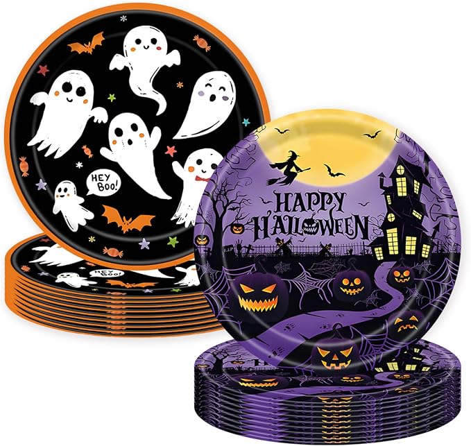 50Pcs Halloween Paper Plates Party Supplies White Ghost Paper Plates 7 inch - skull plate