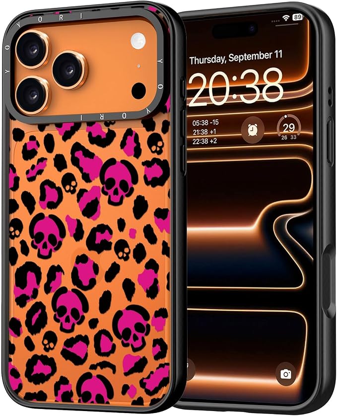 for iPhone 17 Pro/18 Pro Case, Floral Clear Shockproof Cover - Skull phone case