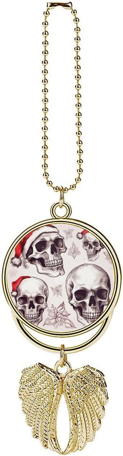Sketchy Skulls Car Hanging Pendant – Angel Wings Car Rear View Mirror Charm – Metal Hanging Accessory for Women & Men, Sun Catcher Pendent, Decoration Cars Pendant Jewelry Gift Golden