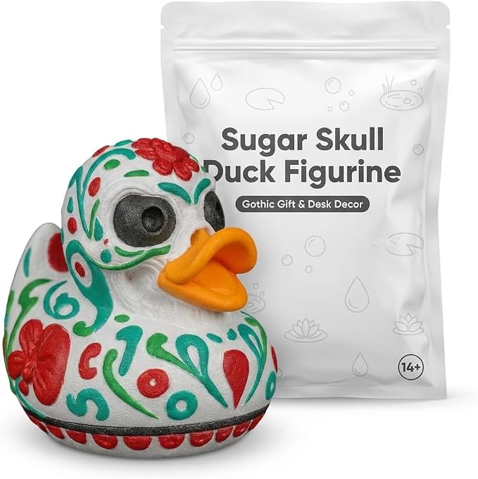 Sugar Skull Duck Collectible Figurine - Vibrant Floral Design Desk Accent for Unique Gift or Shelf Display - 3D Printed in Canada - skull figurine