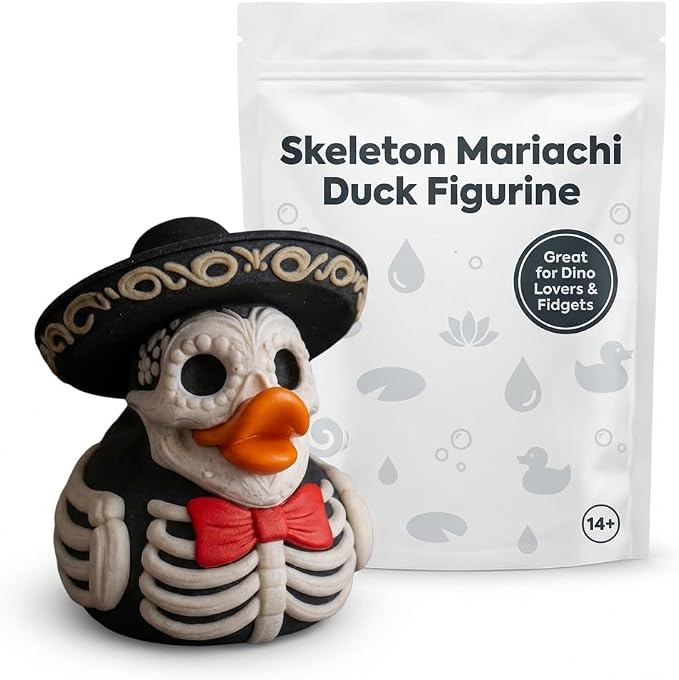 Skeleton Mariachi Duck Dia de Los Muertos Figurine - Articulated Detailed Cultural Collectible Decor for Adult Collector Desk Shelf Display and Mexican Holiday Fans Gift - 3D Printed in Canada - skull figurine
