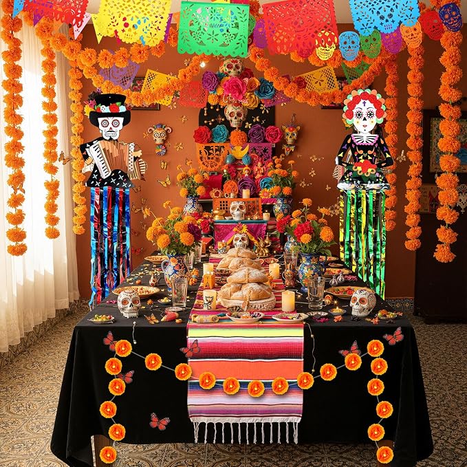 Janinka 78 Pcs Dia De Los Muertos Altar Decoration Set, Black, Lighted - skull carpet
