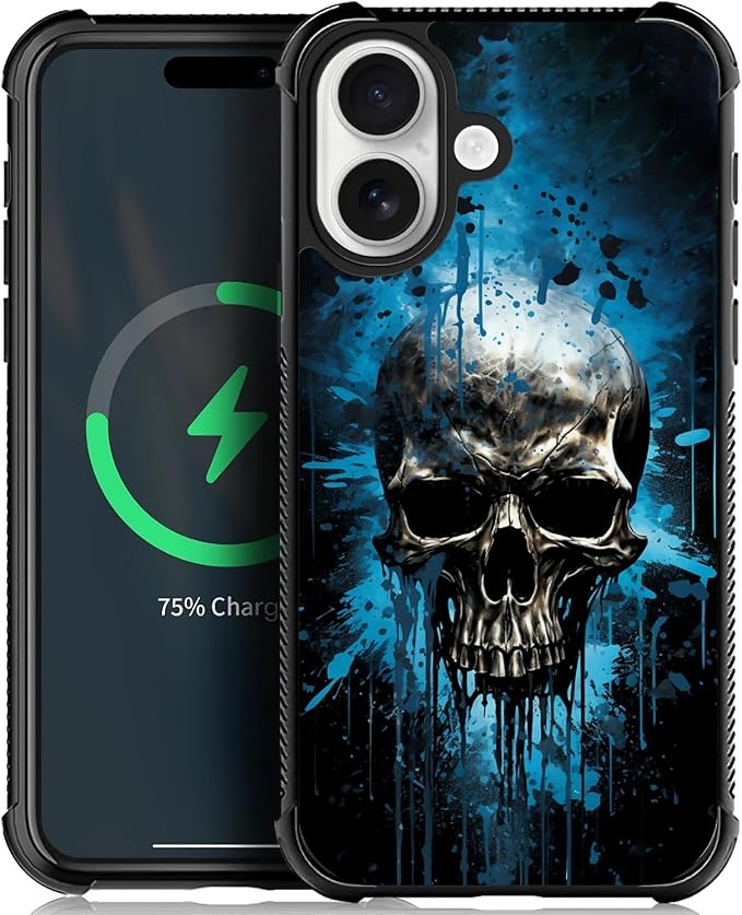 CARLOCA for iPhone 17 Compatible with Magsafe Case for Girl Boy Shockproof Soft Silicone Protection Magnetic Charge Fashion Pattern Skull Blue Smoke - Skull phone case