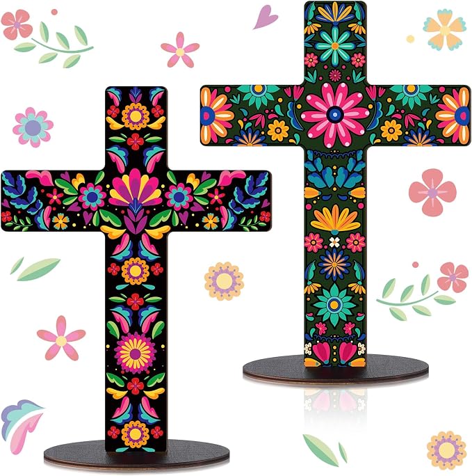 Pinkunn 2 Pcs Day of The Dead Cross Decor, Floral
