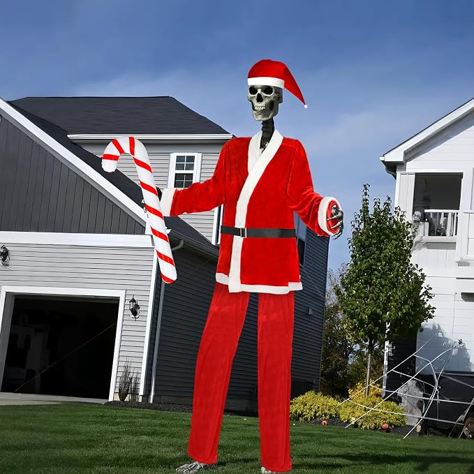 Seenelling 12 ft Christmas Giant Skeleton Santa Costume Set with Hat - skeleton