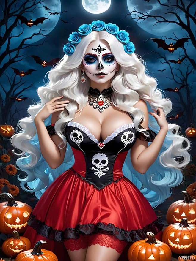 YEEIFFD 5D DIY Sugar Skull Diamond Painting Kits, Full Diamond Painting Kits, Adult American Female DIY Craft Digital Painting Suitable for Wall, Garden Decor or Gift 12x16 inch - skull painting