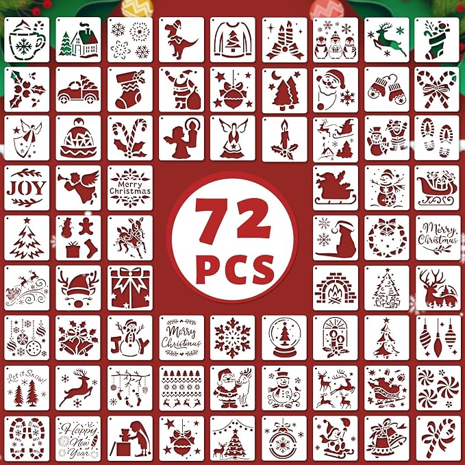 72 PCS 3x3 Inch Christmas Stencils for Painting - Snowflake Santa Claus Christmas Tree Reusable Christmas Painting Templates on Wood, Glass, Fabric, Window Door Decor DIY Decoration - skull painting